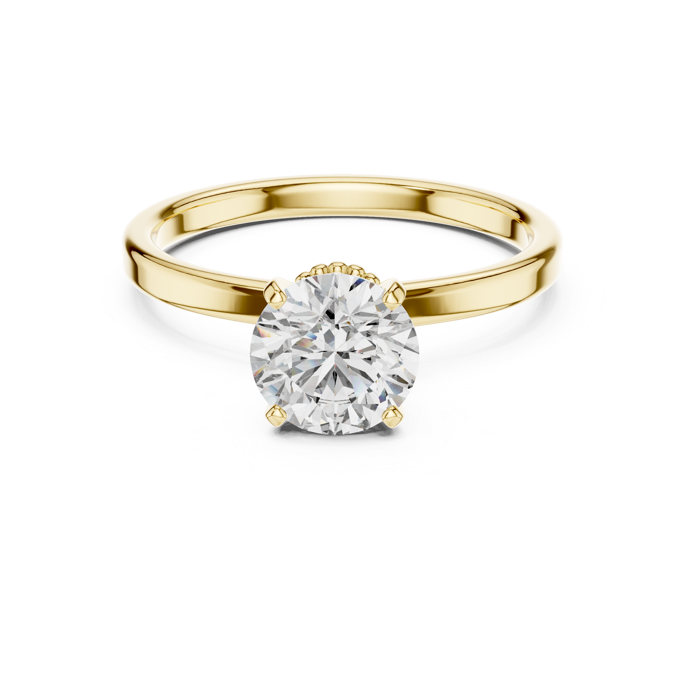 14-KT Elegant Solitaire 1-Ct Round Diamond Ring with Beaded Basket Setting